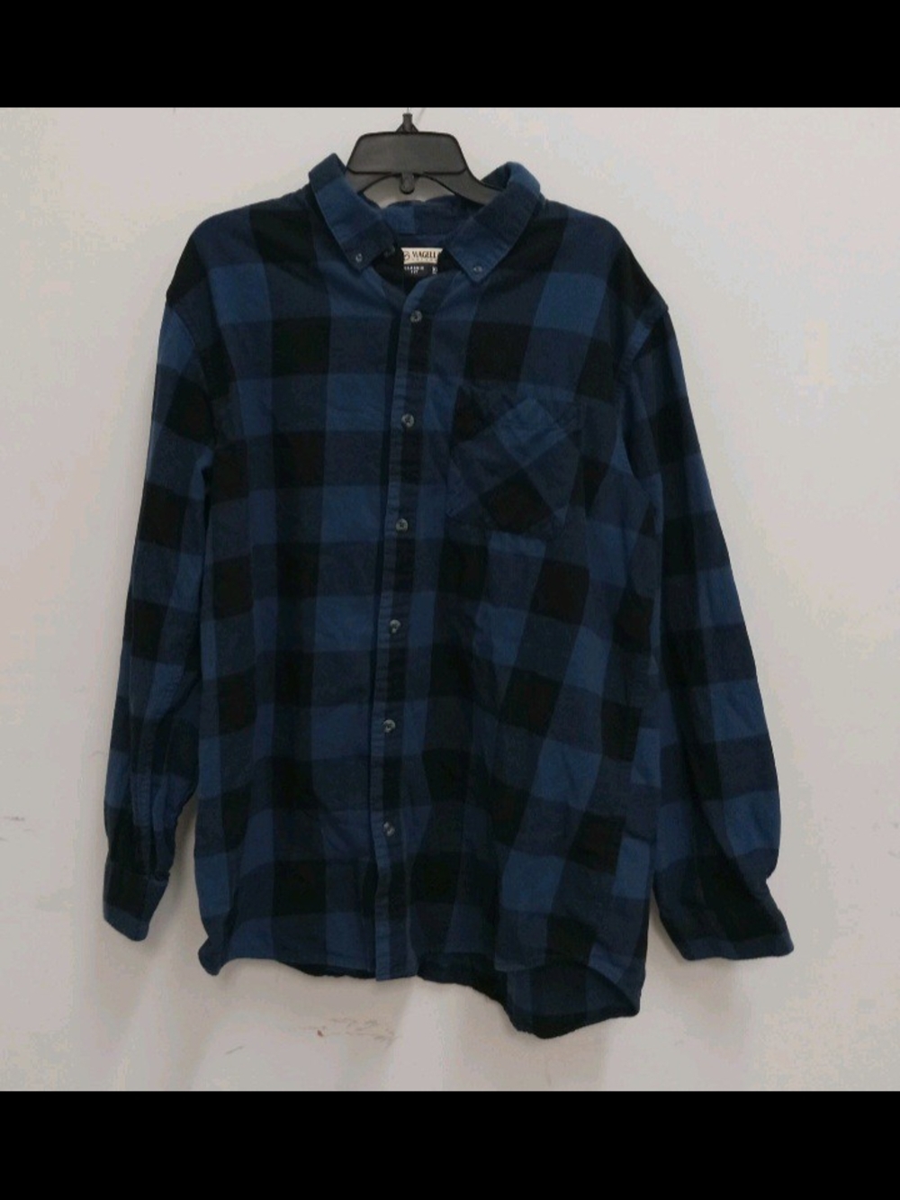 Magellan Outdoors Blue and Black Plaid Button-Down Shirt